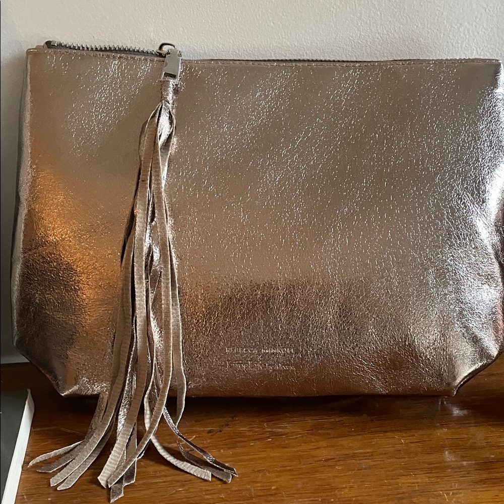 Rebecca Minkoff rose Metallic Leather Clutch with Tassel